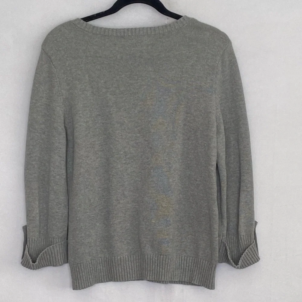Karen Scott Sizes L 100% cotton Heather Gray Button-Accent Sweater